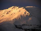 Ecuador Chimborazo 02-06 Estrella del Chimborazo Chimborazo Main Summit Close Up At Sunset Here�s a close up of glaciers and the Whymper (6310m, Main) summit of Chimborazo at sunset viewed from the Estrella del Chimborazo.